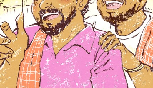 友達とバイクに乗るスンダラム（インド）Sundaram riding a motorcycle with his friends (India)