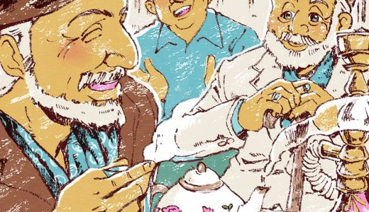 チャイハネで友達と過ごすアザルヌーシュ（イラン）Azarnoosh spending time with friends at a chaykhaneh (Iran)